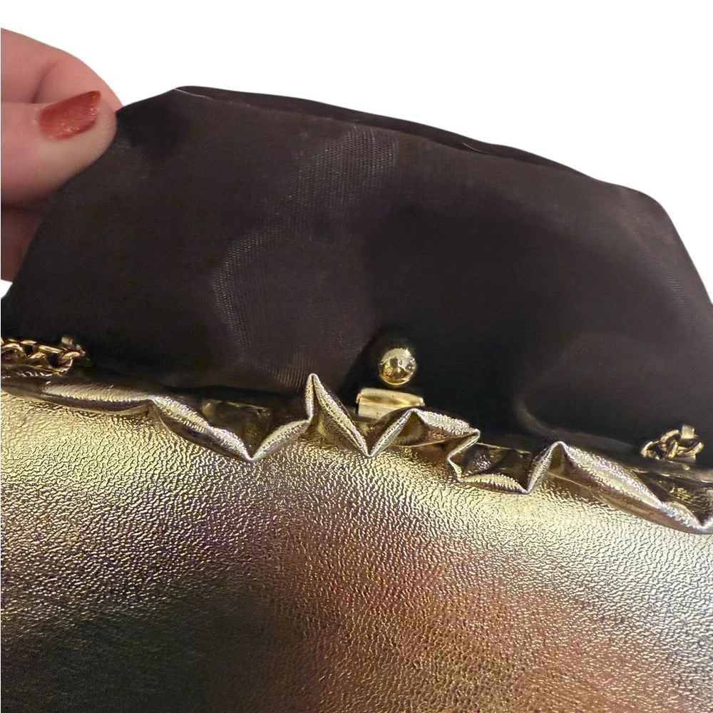 Metallic Gold Ceremony Reception Clutch Bag Top Handle Chain Wedding Party Purse